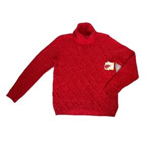 Anne Klein Womens M Red Cable Knit Marled Turtleneck Sweater Top NWT